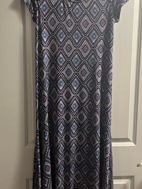 Chico's Black Maxi Skirt with Blue and Purple Geometric Print